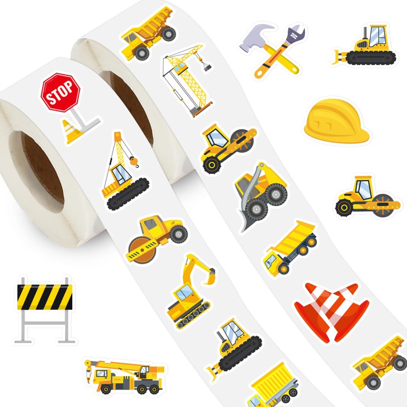 Whaline 1400Pcs Construction Sticker Truck Digger Vehicle Transportation Sticker 16 Designs Incentive Teacher Reward Decal for Craft Home Classroom Card Scrapbook Decor, 1.5 in - Image 1